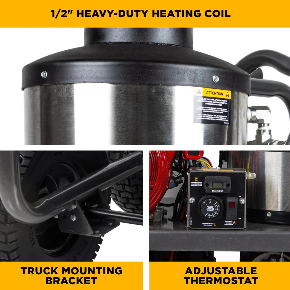 BE Power 4,000 PSI - 4.0 GPM Hot Water Pressure Washer with Honda GX390 Engine and General Triplex Pump - HW4013HG BE Power Equipment