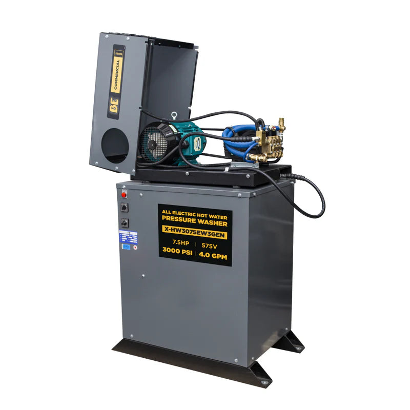 BE Power 3,000 PSI 4.0 GPM 7.5 HP Hot Water Pressure Washer with 7.5HP Motor and General Triplex Pump