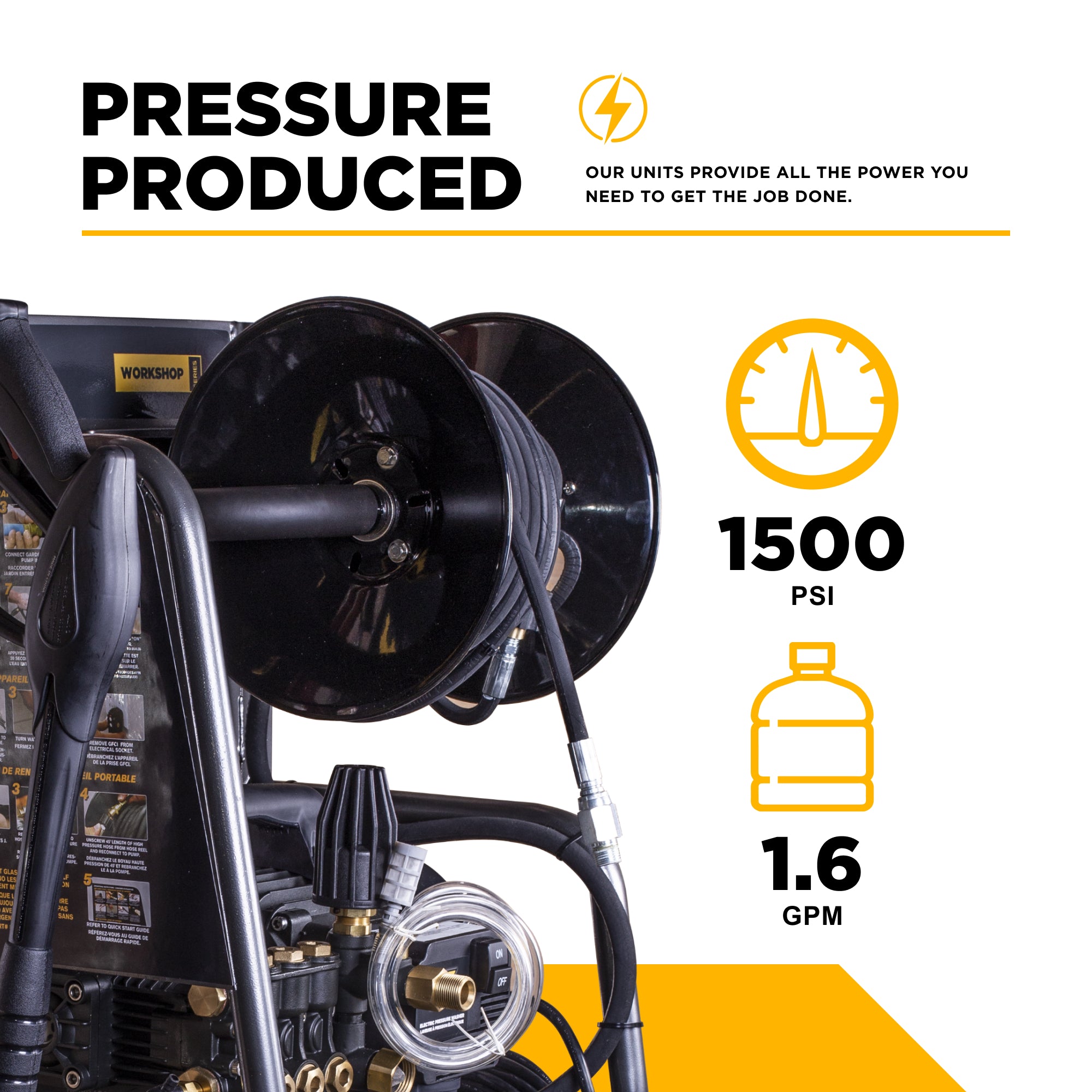 BE Power 1,500 PSI 1.6 GPM 1.5 HP Electric Pressure Washer with Powerease Motor and Triplex Pump - P1515EPNW