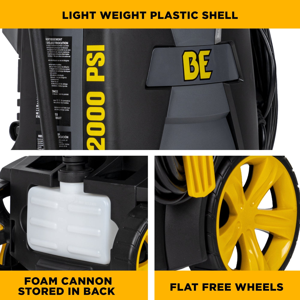 BE Power 2,000 PSI 1.7 GPM Electric Pressure Washer with Powerease Motor and AR Axial Pump - P1915EN