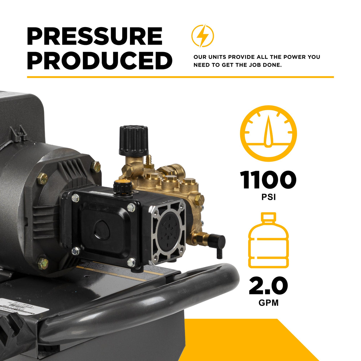 BE Power 1,100 PSI 2.0 GPM 1.5 HP Electric Pressure Washer with Baldor Motor and Triplex Pump - PE-1115EW1A