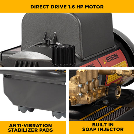 BE Power 1,100 PSI 2.0 GPM 1.5 HP Electric Pressure Washer with Baldor Motor and Triplex Pump - PE-1115EW1A