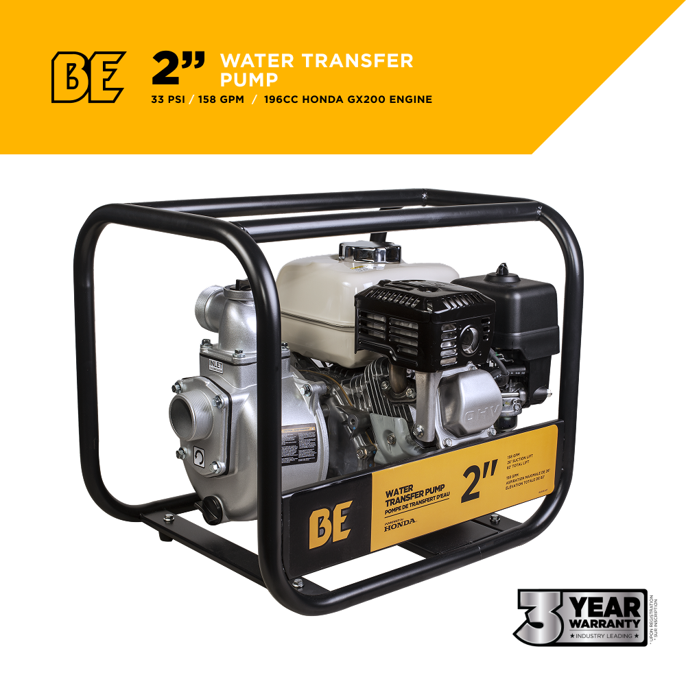 BE Power 2" Water Transfer Pump with Honda GX200 Engine