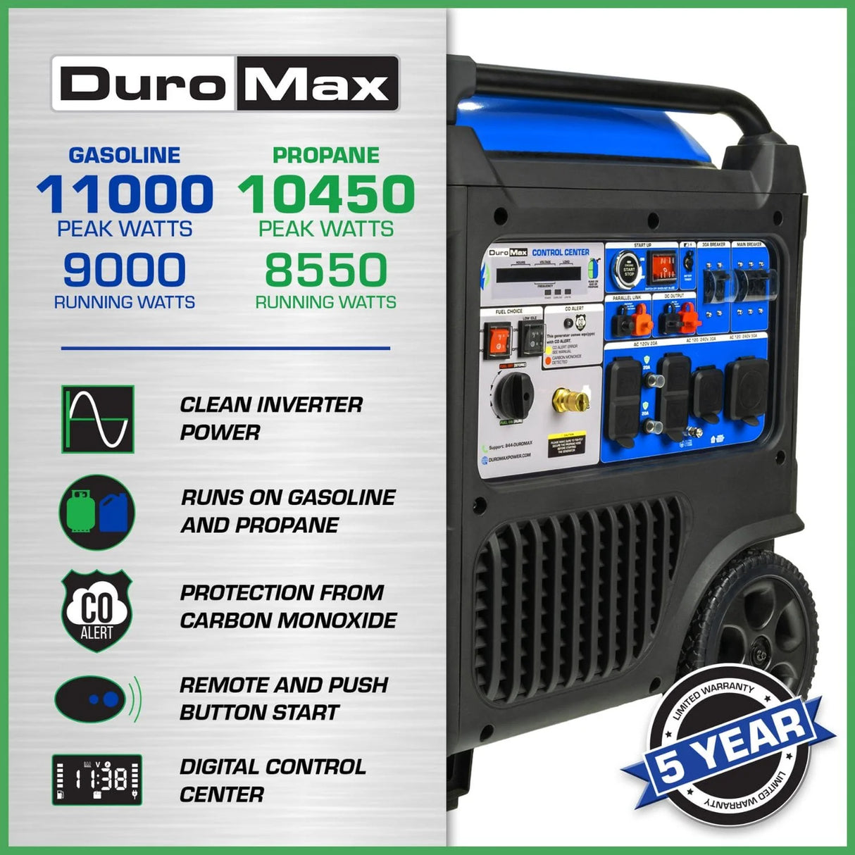 DuroMax XP11000iH Dual Fuel Inverter Generator – 9,000 Running Watts