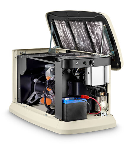 Open air conditioning unit showing internal components on a white background