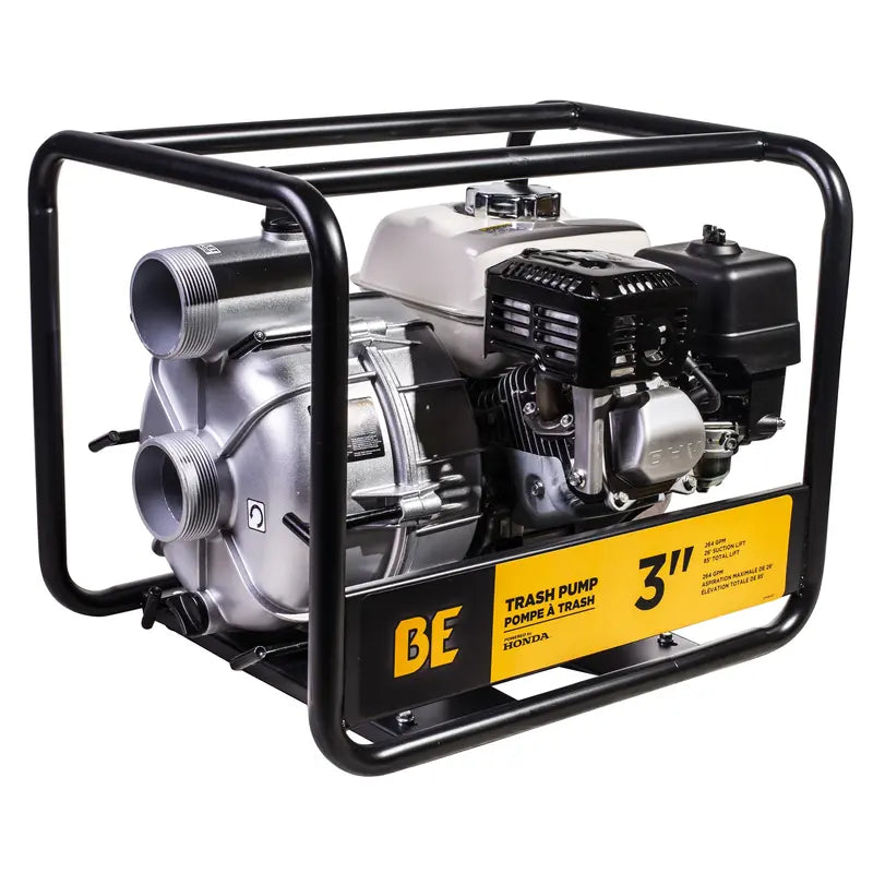 BE Power 3" 36PSI 264GPM Semi-Trash Transfer Pump with Honda GX200 Engine