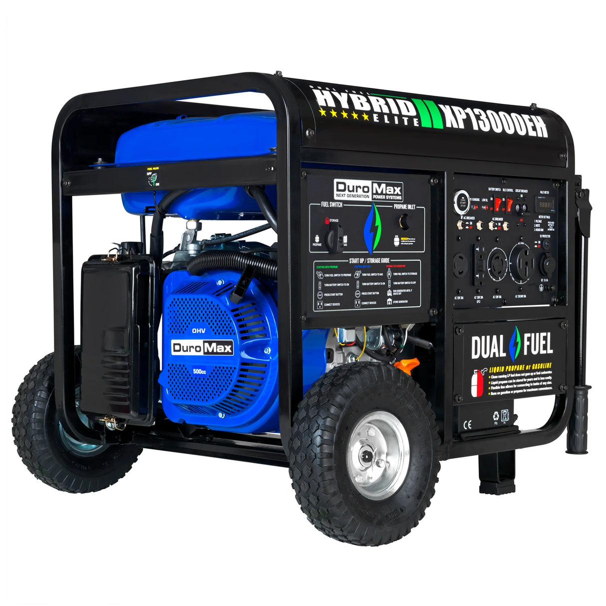 DuroMax XP13000EH Dual Fuel Portable Generator – 10,500 Running Watts / 13,000 Starting Watts, Gas or Propane, Electric Start