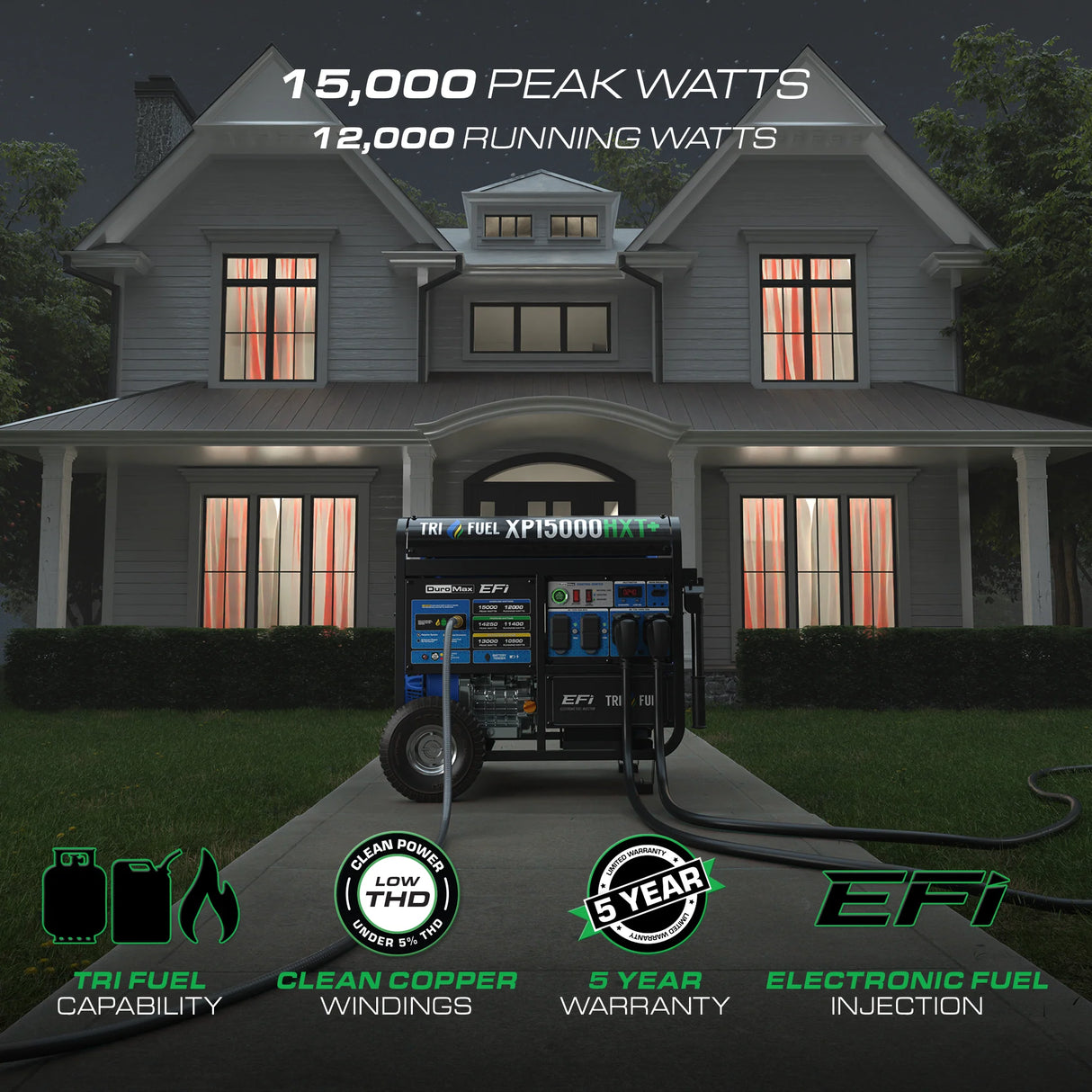 DuroMax XP15000HXT+ Tri-Fuel Portable Generator