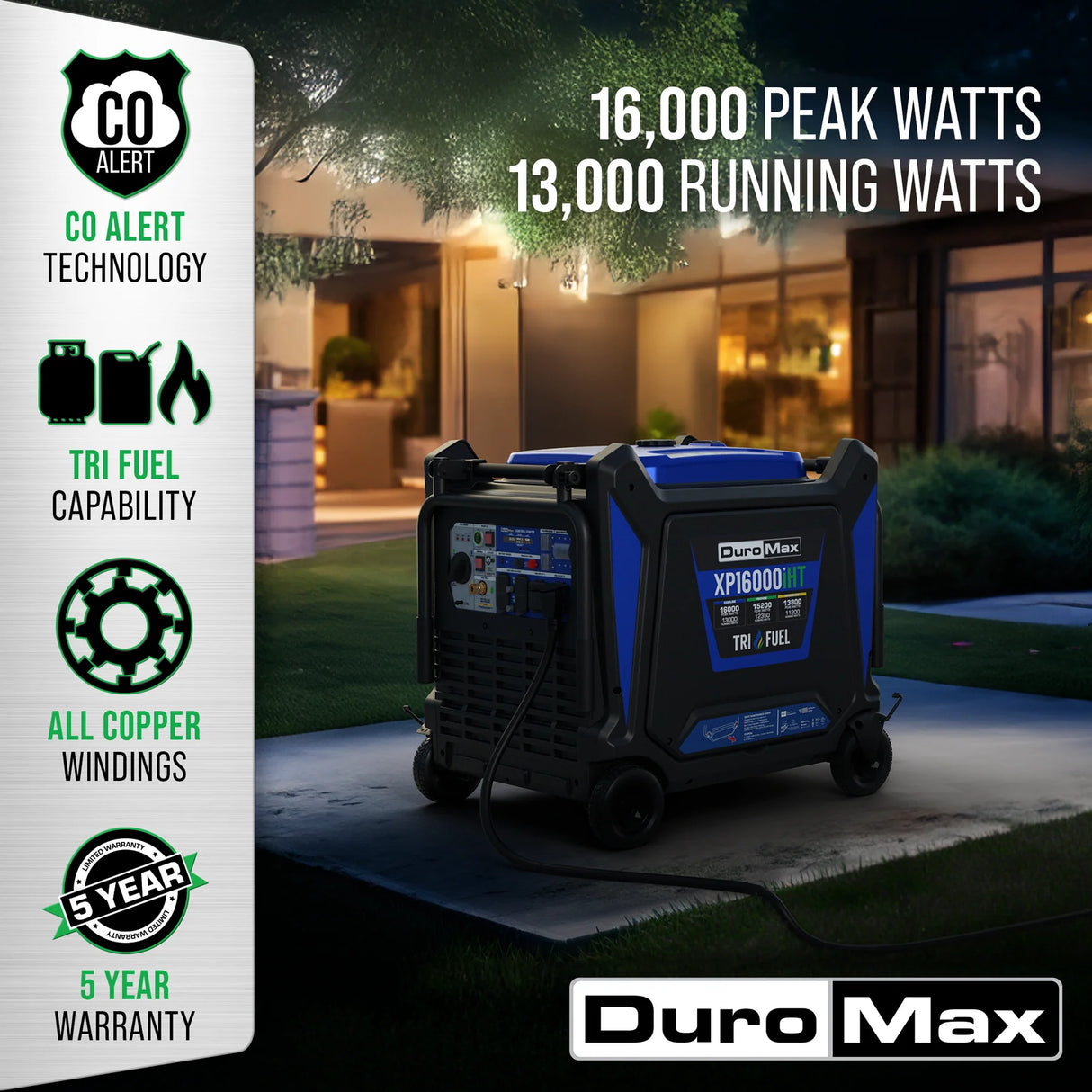 DuroMax XP16000iHT Tri-Fuel Portable Generator DuroMax