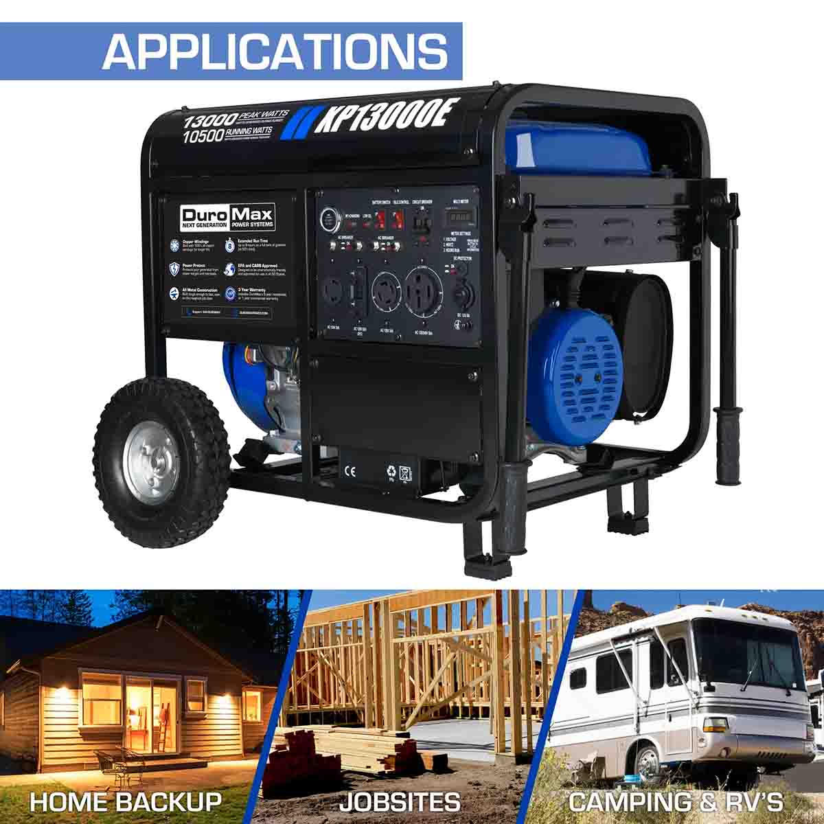 DuroMax XP13000E Portable Generator – 10,500 Running Watts / 13,000 Starting Watts, Gas Powered, Electric Start