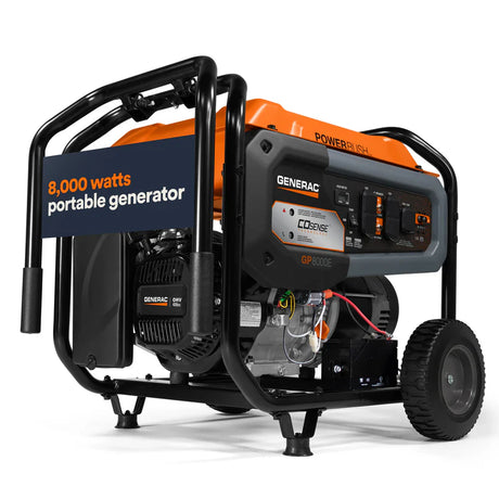 Generac portable generator with 8,000 watts capacity on a white background